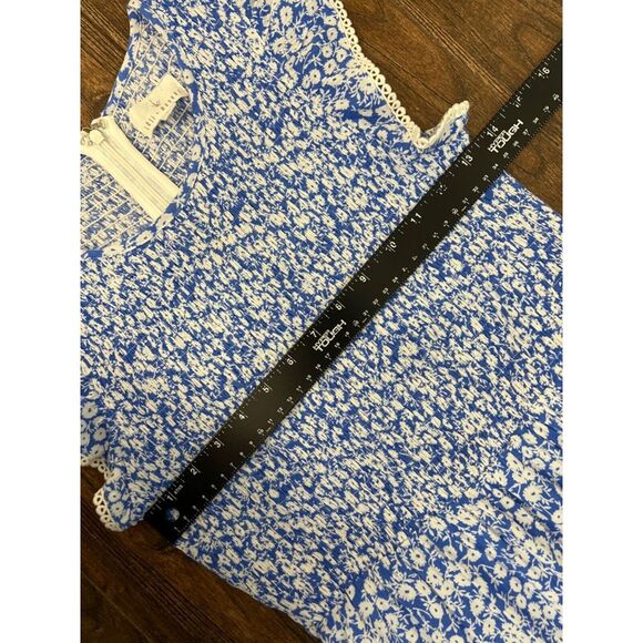 Nordstrom Lost + Wander Pick Me Blue White Floral Tiered Smocked Midi Dress S - Picture 9 of 12